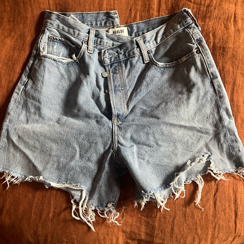 Agolde Criss Cross High Waist Denim Shorts